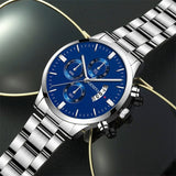 HOMBRE® Silver & Blue Luxury Watch