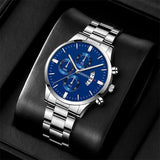 HOMBRE® Silver & Blue Luxury Watch