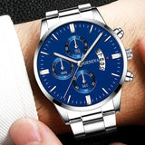 HOMBRE® Silver & Blue Luxury Watch