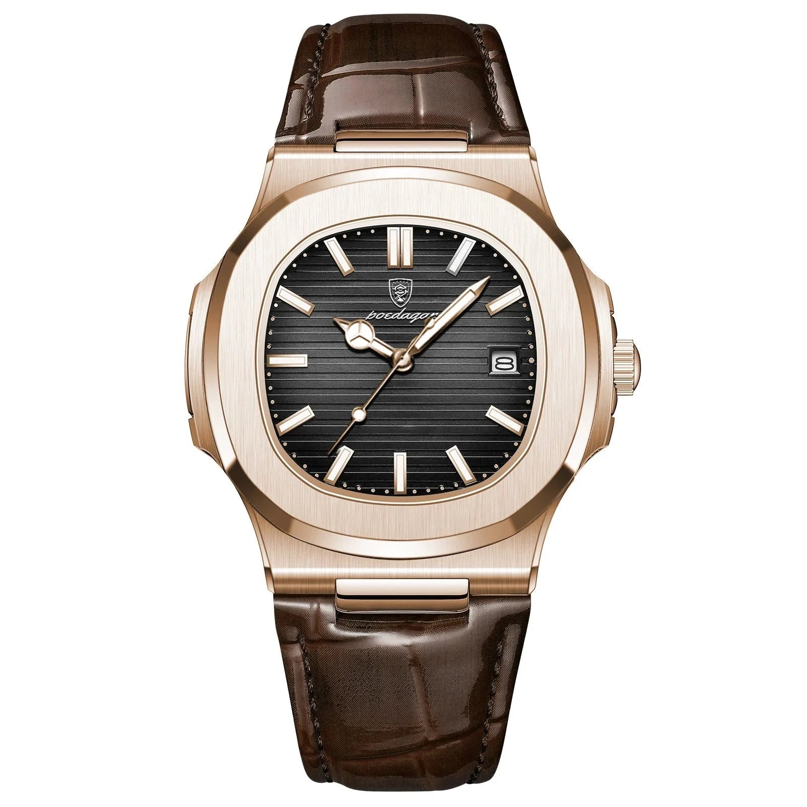 POEDAGAR® Luxury Business Watch - Leather Rose Gold Black