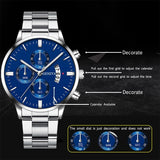 HOMBRE® Silver & Blue Luxury Watch